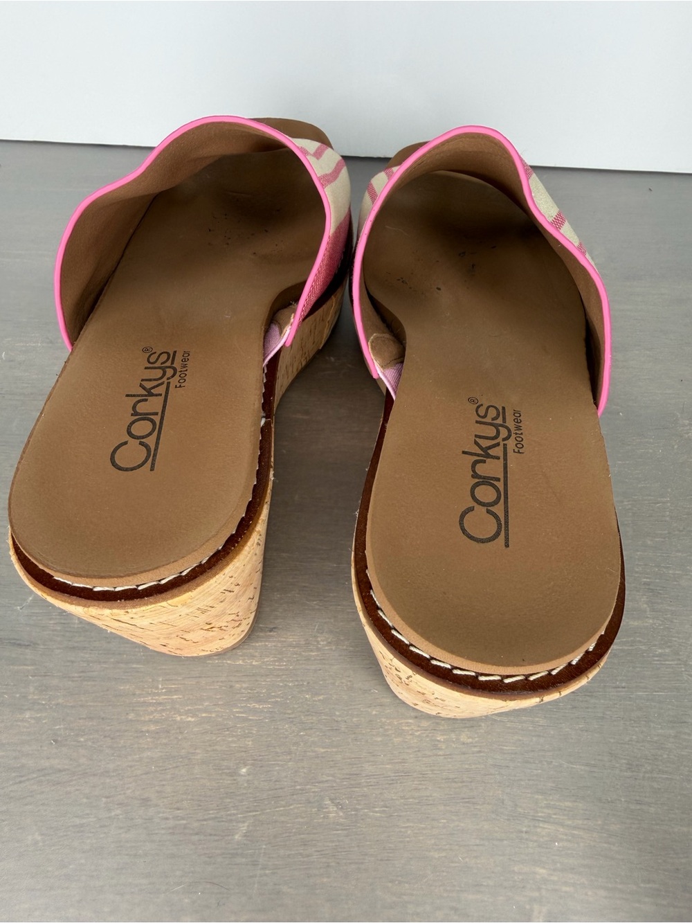 Corkys Pink‎ and Cream Striped Cork Wedge Slides - Picture 6 of 8